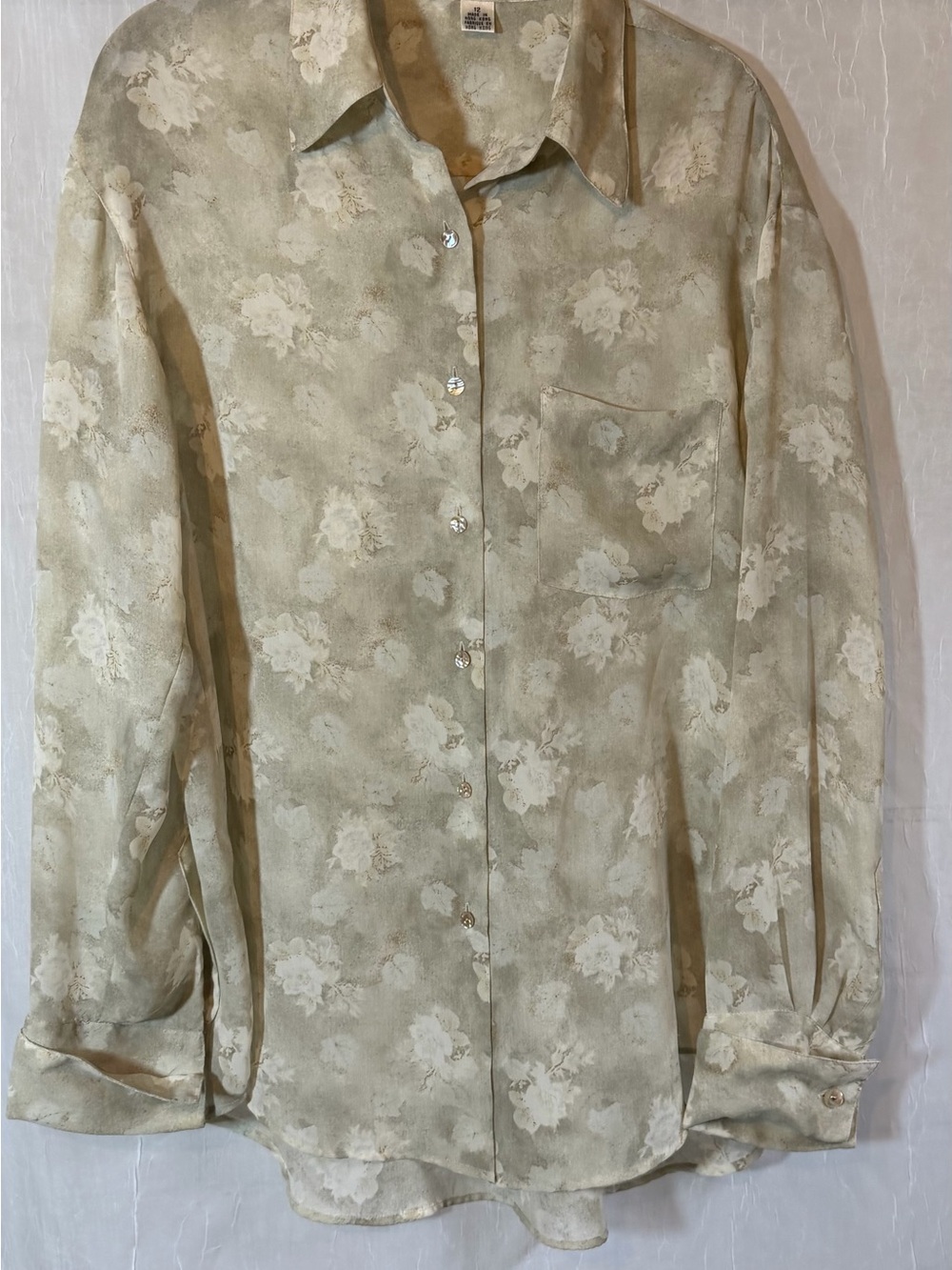 Anne Klein II VTG Sage Green Floral Button-Down CHIFFON Shirt